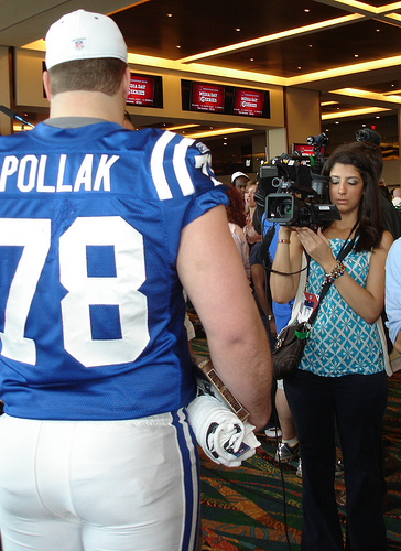 Colts guard Mike Pollak admires a lovely photographer.