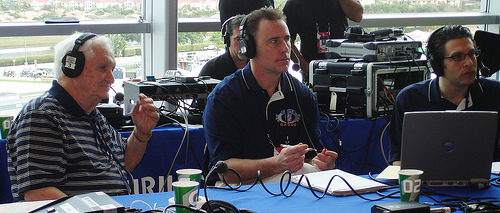 Sirius NFL Radio's Gil Brandt, Rich Gannon and Adam Schein listen to Colts owner Jim Irsay during a live interview.