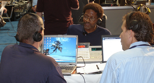 Former Dolphins great Mercury Morris interviewed at radio row.