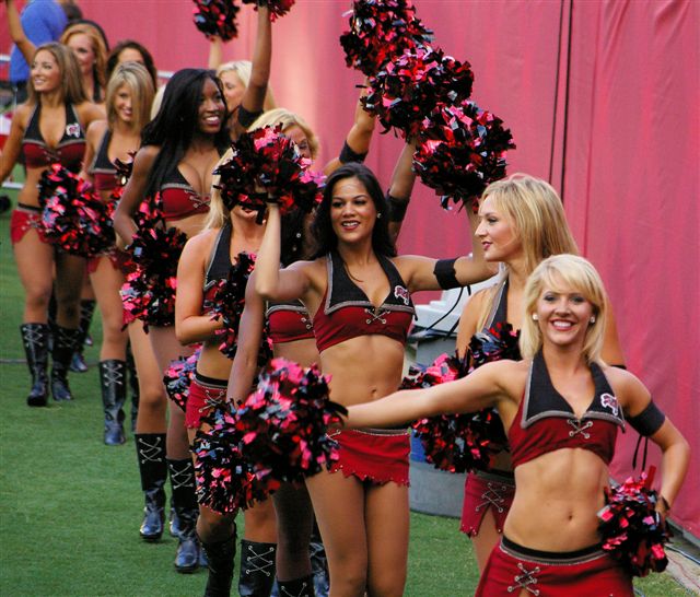 Joe thought he'd brighten your Monday with a cheerleader photo from FanFest. Joe was pleased to be so close to the ladies that he could tell them how wonderful they are. Photo by Kyra Hallett, JoeBucsFan.com.