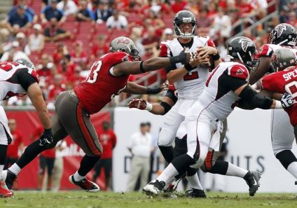 Gerald McCoy takes down Matty Ice in the Bucs' win over the Dixie Chicks today.