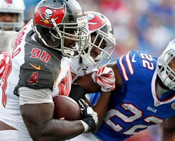 A little trash talk between two Bucs' touchdown makers last night. (Photo courtesy of the Tampa Bay Buccaneers.)