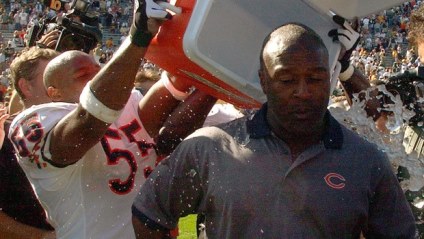 Bears linebacker Lance Briggs and his then-coach Lovie Smith in happier times.