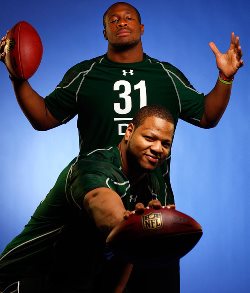 Gerald McCoy and Ndamukong Suh from the 2010 NFL Combine. GMC says the two defensive tackles will forever be linked.