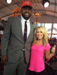 Bucs rookie left tackle Donovan Smith posing with fellow Penn State product, the fetching Colleen Wolfe of NFL Now.