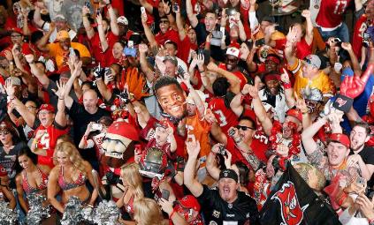 Bucs fans at the Den of Depression rejoice when NFL commissioner announces Jameis Winston as the first overall choice by the Bucs. Photo courtesy of Buccaneers.com.