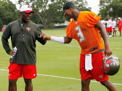 Is Lovie just teasing "America's Quarterback," Jameis WInston. and Bucs fans in general? Photo courtesy of Buccaneers.com.