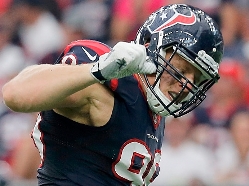 Houston DT J.J. Watt celebrates making a play this afternoon.