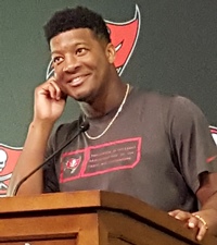 Jameis works his charisma. 