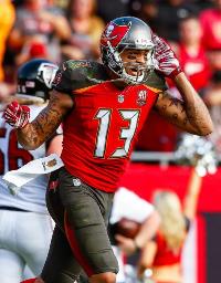 Bucs WR Mike Evans celebrates his game-winning touchdown pass Sunday. (Photo courtesy of Buccaneers.com.)