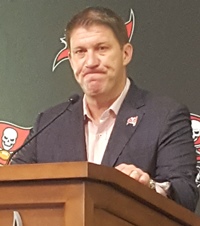 An emotional Jason Licht fights for composure while discussing Lovie Smith's firing Wednesday.