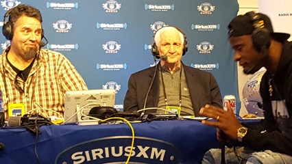 If joe didn't know any better, he would swear Ike Taylor (right) passed gas by the reaction of SiriusXM NFL Radio "Late Hits" co-hosts Alex Marvez and Gil Brandt.