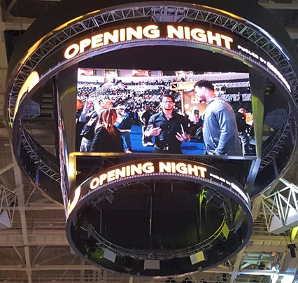 NFL Network being piped in on the JumboTron during Super Bowl Opening Night at the SAP Center in San Jose, home of the San Jose Sharks