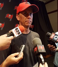 Bucs OC Todd Monken meets the press yesterday.