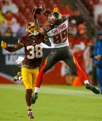 Russell Shepard skies for a grab Wednesday. (Photo courtesy of Buccaneers.com.)