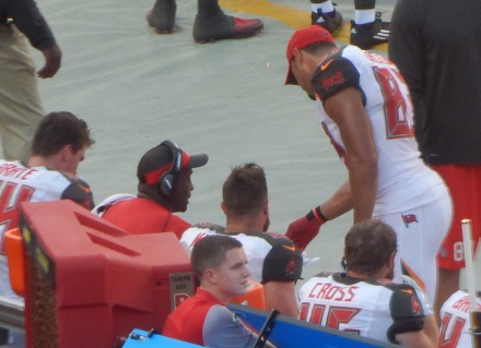 V-Jax with the tight end coach and tight ends before Jameis Winston confronted him.